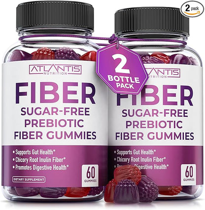 Atlantis Nutrition Sugar Free Fiber Gummies for Adults - 5G Fiber Supplement Formulated with 5.4G Prebiotic Digestive Blend - Supports Gut Health & Promotes Healthy Digestion - 2-Pack 120 Gummies