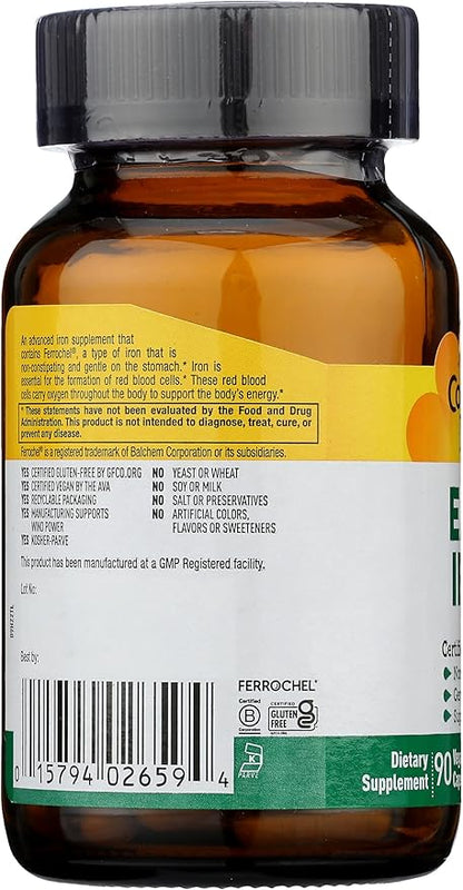 Country Life Easy Iron 25mg Capsules - Gentle Non-Constipating Ferrochel - Vegan Vitamin Supplement for Women & Men - Supports Body Energy - Multivitamin with Iron
