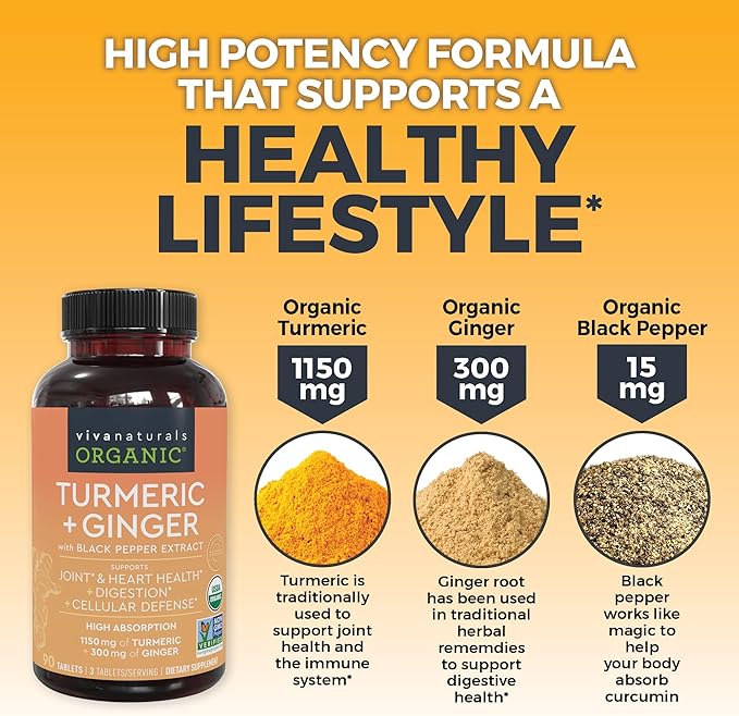 Organic Turmeric and Ginger Tablets, 90 Count
