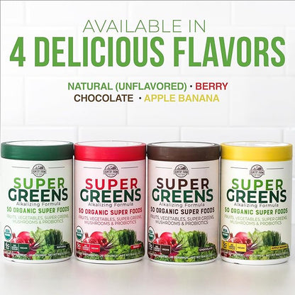 COUNTRY FARMS Organic Super Greens Natural Flavor, 50 Organic Super Foods, Packed with Fiber, USDA Organic Drink Mix, Fruits, Vegetables, Mushrooms & Probiotics, Supports Energy, 6g Fiber