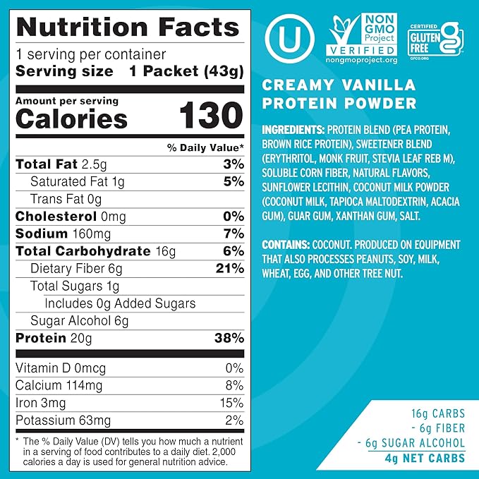 No Cow Vegan Protein Powder, Vanilla, 20g Plant 10 Count