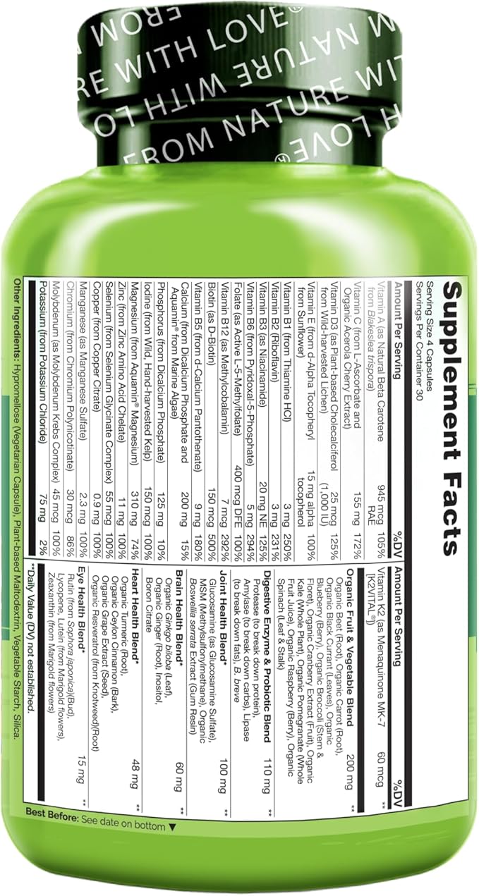 NATURELO Whole Food Multivitamin for Women 50+ (Iron 50 - 120 Vegan