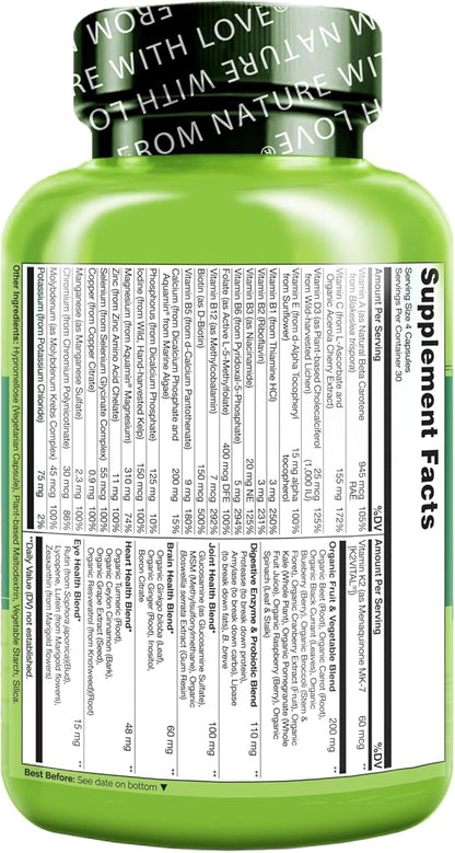 NATURELO Whole Food Multivitamin for Women 50+ (Iron 50 - 120 Vegan