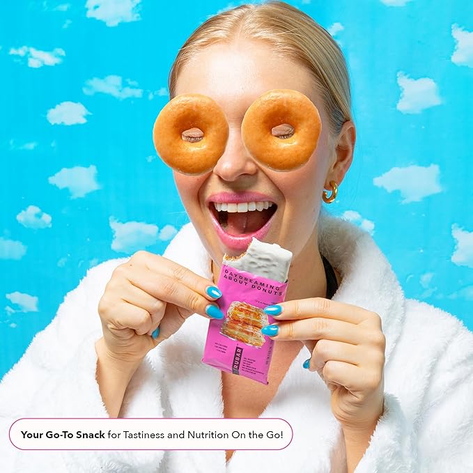 TRUBAR Vegan Protein Bar, Daydreaming About Donuts, Gluten Free, Plant Based Protein, Dairy Free, Non GMO, Soy Free, No Sugar Alcohols, 12G Protein, 12G Fiber, 23G Carb, On the Go Snack Bars, 12 CT