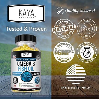 Kaya Naturals Omega 3 Supplement 3 Fish 100% Pure 3 Vitamins 60 Count