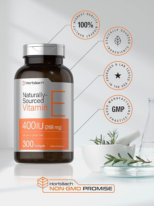 Horbäach Vitamin E Softgel Capsules 400 iu 268mg | 300 Count