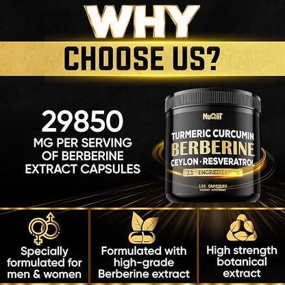 Berberine Supplement 14000mg Turmeric Curcumin 4500mg 4500mg & 120 Capsules