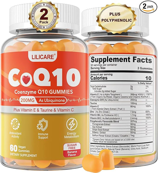 CoQ10 200mg Gummies, Coenzyme Q10 B6, B12 B12 for 120 Cts
