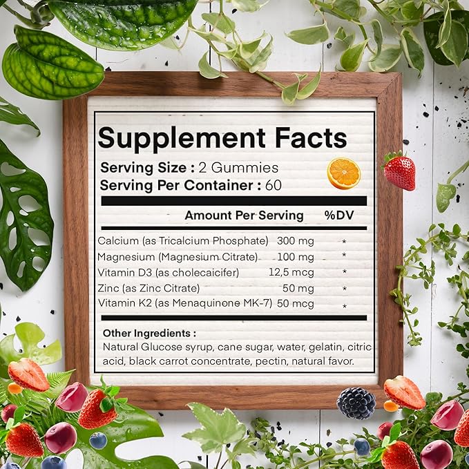 Magnesium Calcium Zinc with Vitamin D3 K2 Gummies, 30 Days