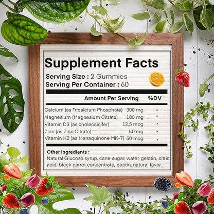 Magnesium Calcium Zinc with Vitamin D3 K2 Gummies, 30 Days