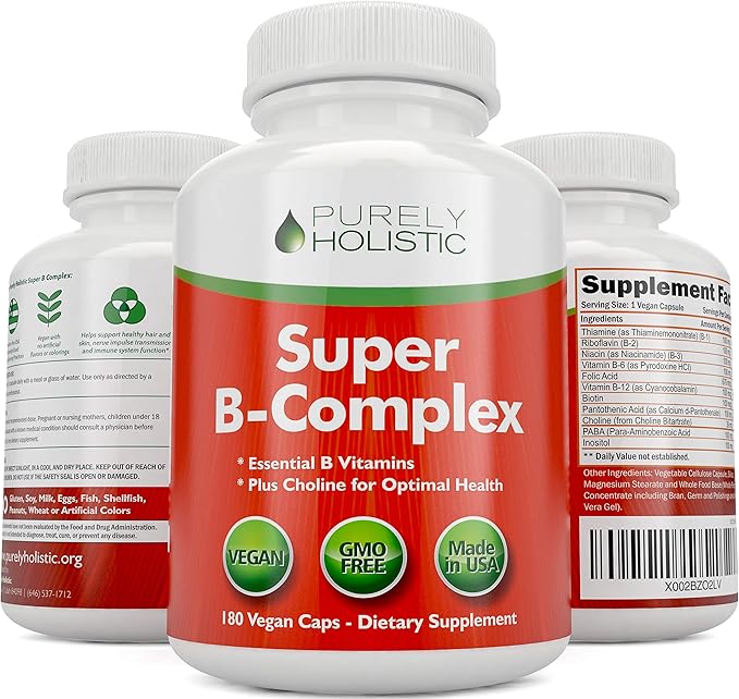 Vitamin B Complex 8 Super B1, B2, B2, B3, B3, B5, B5, B6, B6, B8, B8, B9 B9 & B12 - B100 Complex 180 Vegan 6 Month
