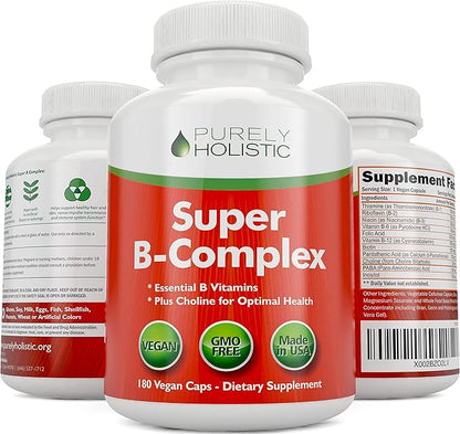 Vitamin B Complex 8 Super B1, B2, B2, B3, B3, B5, B5, B6, B6, B8, B8, B9 B9 & B12 - B100 Complex 180 Vegan 6 Month