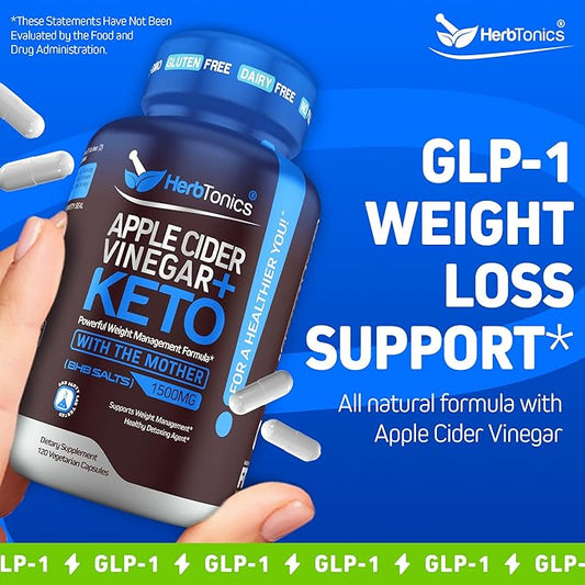 Herbtonics Apple Cider Vinegar with Keto BHB Salts - GLP-1 Support Supplement | Keto Diet Pills for Women & Men | Supports Appetite & Metabolic Function | 120 Keto ACV Capsules