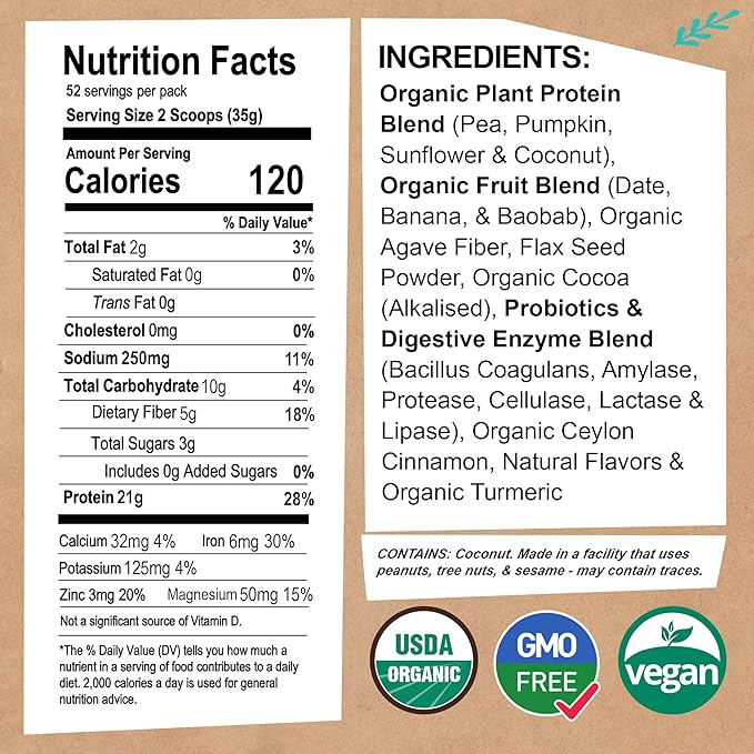 EarthChimp Organic Vegan Protein Powder 52 Servings 64 Oz