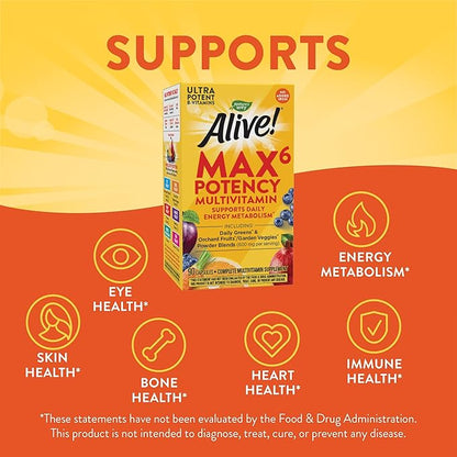 Nature's Way Alive! Max6 Potency Multivitamin, B12 & 90 Capsules