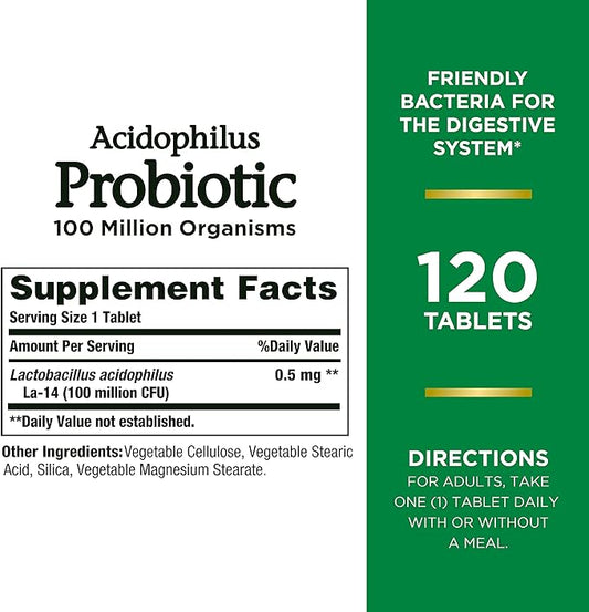 Nature's Bounty Acidophilus Probiotic, Daily Probiotic 1 Pack, 120 Tablets