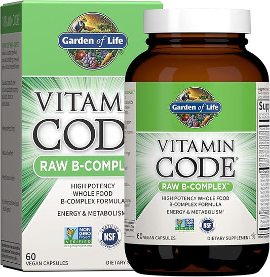 Garden of Life Raw B Complex 60 Vegan B2 Riboflavin, B1, B3, B3, B6, B6, Folate, B12 as