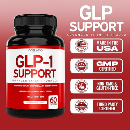 GLP-1 Supplement 14 in 1 Formula (GLP1 Supplement with Berberine, ACV, Chromium, Ceylon Cinnamon, Turmeric & More) Support Gut Health & Metabolism - Third Party Tested, Vegan Safe & USA Made