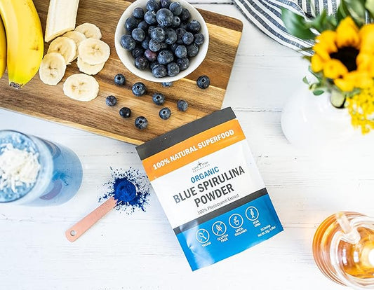 Organic Blue Spirulina Powder - 100% Pure Blue-Green Algae, No Fishy Smell, Vegan Superfood for Smoothies & Drinks, Non GMO, Gluten-Free, Vegan