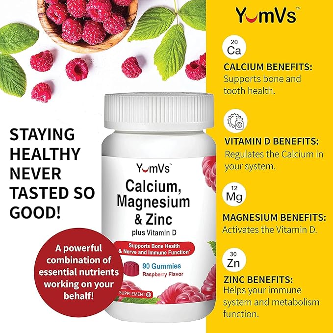 YUM-V'S Calcium, Magnesium, Zinc and Vitamin (90 Count) D3 +