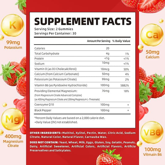 softbear Potassium Gummies for Adults, High Absorption Magnesium Potassium Supplement with Vitamin B6 for Leg Cramps & Muscle Health Sugar-Free Vegan Strawberry 120 Gummies