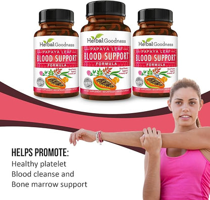 Papaya Leaf Blood Support Capsules 60/450mg Veggie (1 Bottle)