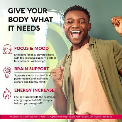 NUTRAHARMONY USDA Organic Vitamin B12 Spray - 5000 mcg Liquid Vegan Methylcobalamin for Women & Men - Energy Boost, Focus & Mood, Brain Health Support - Maximize Absorption - 2 Month Supply, 2 fl oz
