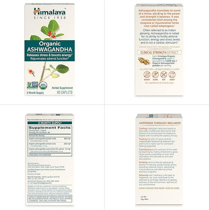 Himalaya Organic Ashwagandha, 120 Day Supply, 670 mg, 60 Caplets, 2 Pack