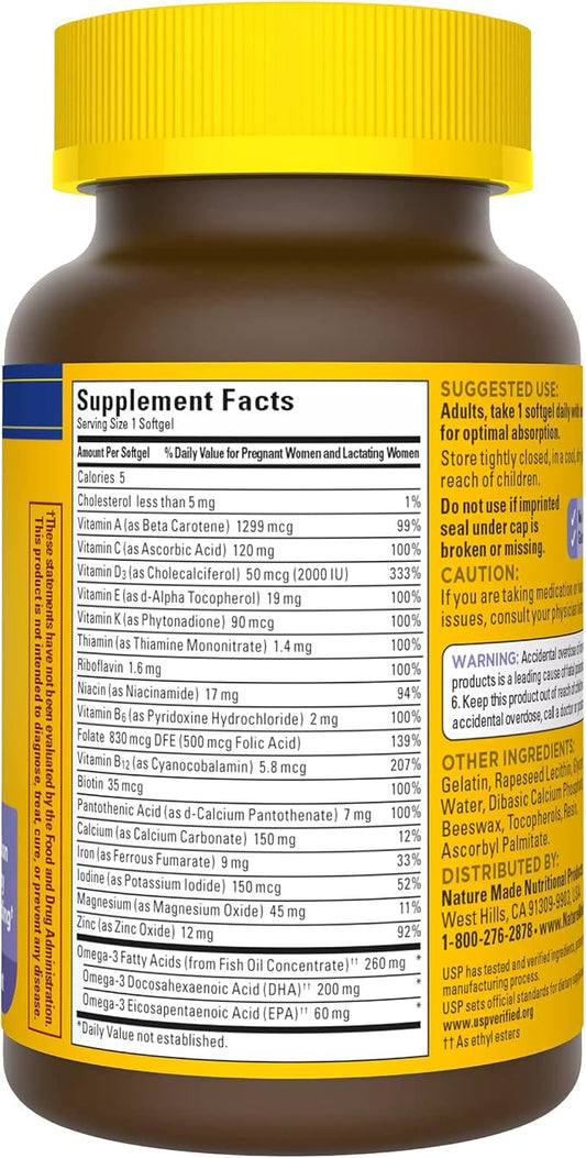 Nature Made Postnatal Multivitamin + DHA 200 mg, D3, Calcium, 60 Softgels