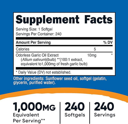 Nutricost Garlic 1000mg, 240 Softgels