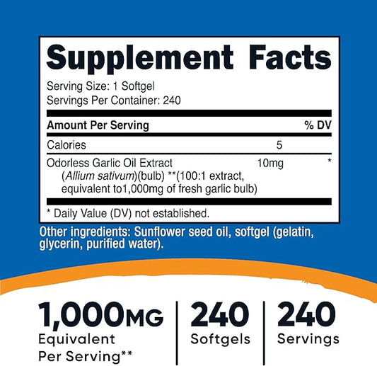 Nutricost Garlic 1000mg, 240 Softgels