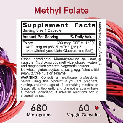 Jarrow Formulas Extra Strength Methyl Folate 400 mcg, 60 Veggie 60 Day