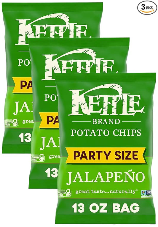 Kettle Brand Potato Chips, Jalapeno Kettle Chips, Party Size, 13 Oz (Pack of 3)