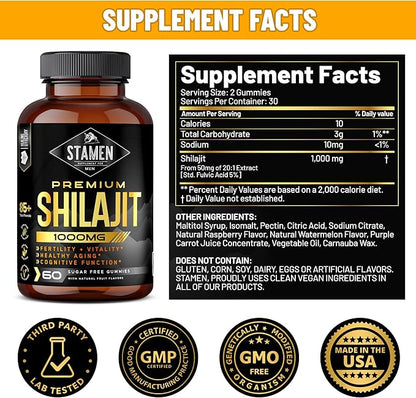 30,000 MG Shilajit, Sugar-Free Non-Gmo Supplement Gummies, Natural Organic Fruit Flavor, Fulvic Acid 60 Count