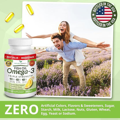 Best Triple Strength Omega 3 Fish 180 Capsules 2400mg High 864mg EPA 576mg DHA