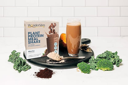 WonderSlim Plant Based Meal Replacement Shake, Mocha, 15g Protein, Keto Friendly & Low Carb, Low Sugar, Gluten, Soy, & Dairy Free (7ct)