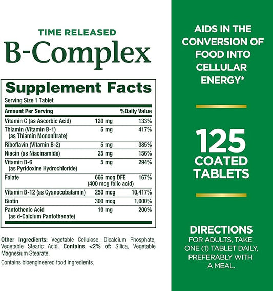 Nature's Bounty Vitamin B-Complex, Time Released 125 Count