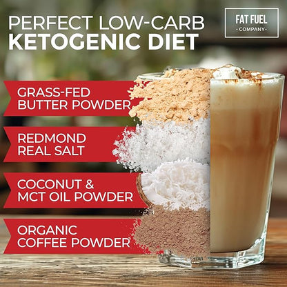 FAT FUEL Keto Coffee 22g Premium Fats - With Grass Fed Butter, MCT Oil, Coconut & Redmond Real Salt - Instant Organic Coffee, One Net Carb, A True Meal Replacement - 30 Bulk Powder Servings