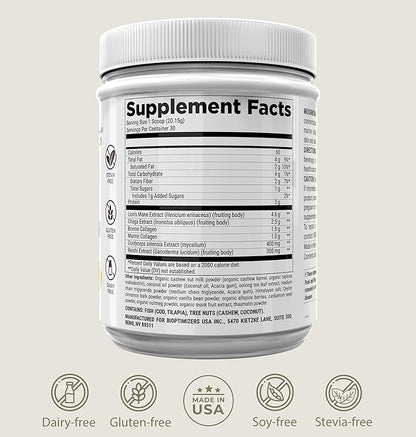 BiOptimizers Mushroom Coffee Alternative – Chai Drink – Lion’s Mane, Chaga, Reishi + Collagen Peptides for Focus, Energy & Gut Health – Adaptogenic Mushrooms & MCT Powder – 30 Servings