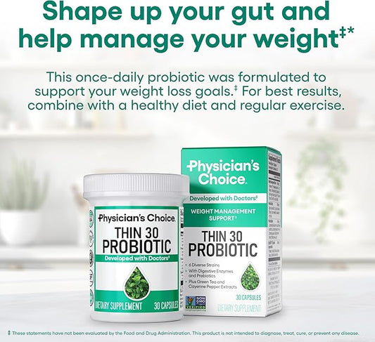 Physician's CHOICE Probiotics for Weight Management & Bloating - 6 Probiotic Strains - Prebiotics - Key ingredient Cayenne - Supports Gut Health - Weight Management for Women & Men - Green Tea - 60 CT