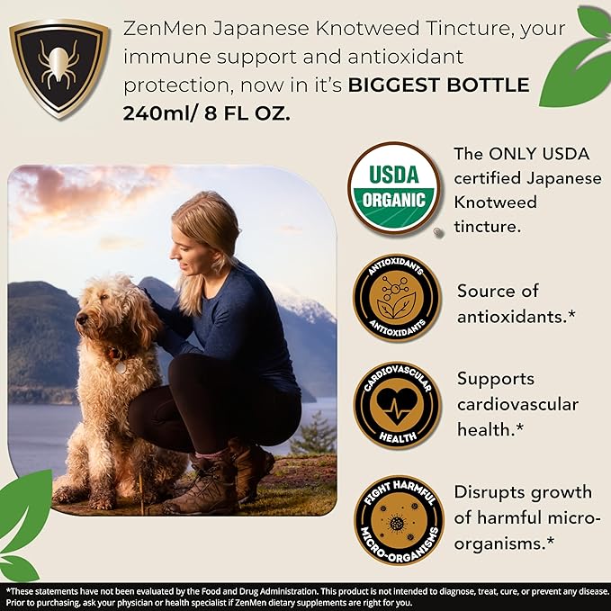 Japanese Knotweed Premium USDA Organic 3rd Party Tested Tincture 240ml/8oz - High Amounts of Resveratrol - Tick Wellness Aid and Immune Support Supplement - Made in The USA ASIN
