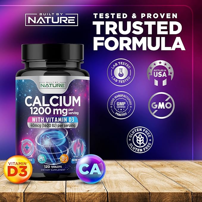 Calcium 1200mg with Vitamin D3 1200 mg 1600 IU D3, Slow 60 Tablets