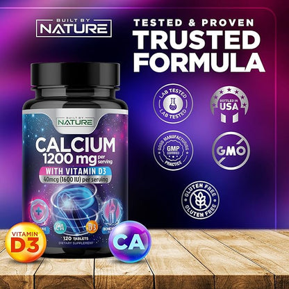 Calcium 1200mg with Vitamin D3 1200 mg 1600 IU D3, Slow 60 Tablets