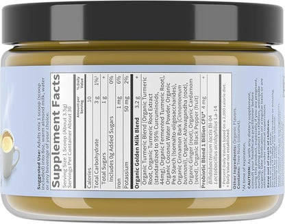 Garden of Life Organics Golden Milk Recovery & Nourishment Powder - 44mg Turmeric Curcumin (95% Curcuminoids), Ashwagandha - Organic Non-GMO Vegan & Gluten Free Herbal Supplements, 30 Servings