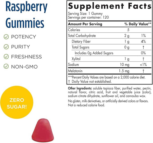 Nordic Naturals Zero Sugar Melatonin Gummies, Raspberry 120 Gummies 1.5 mg 120 Servings
