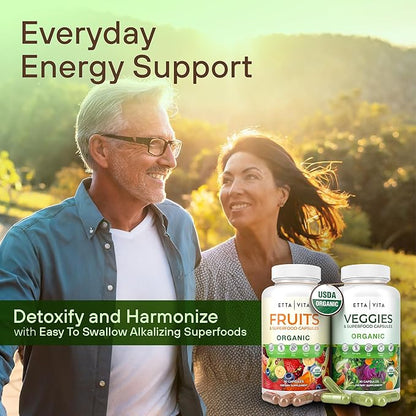 100% Organic Fruits and Veggies Supplement (USDA Organic - Made in USA) 180 Potent Fruits and Vegetable Capsules for Energy Boost & Daily Fruit and Vegetable Vitamins - Vegan, Non-GMO, Gluten-Free