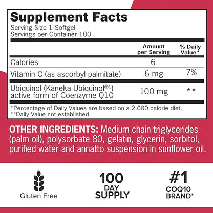 Qunol Mega Ubiquinol 100mg CoQ10, Superior Q10, Antioxidant 100 Count