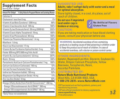 Nature Made Postnatal Multivitamin + DHA 200 mg, D3, Calcium, 60 Softgels
