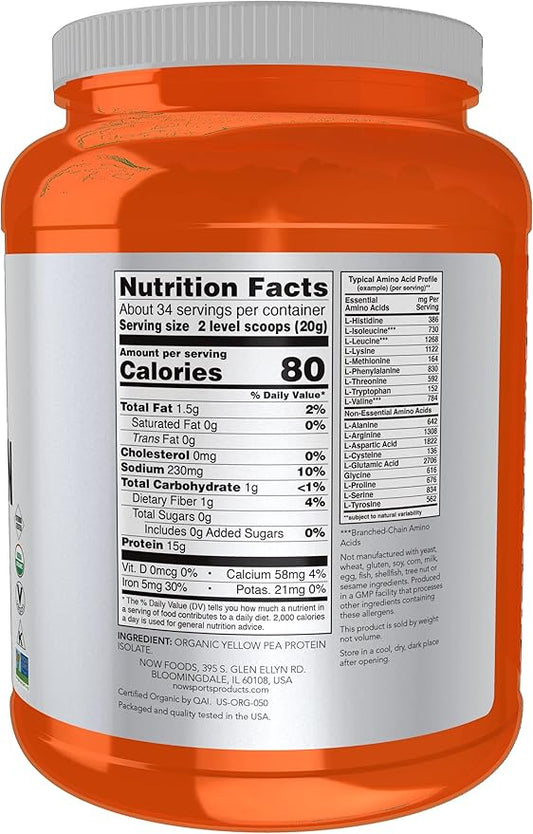 NOW Sports Nutrition, Certified Organic Pea 15 Grams, 1.5-Pound