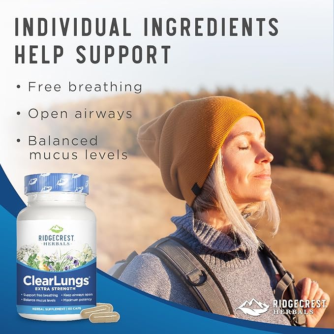 RidgeCrest Herbals ClearLungs Extra Strength, Natural (60 Caps, 30 Serv)